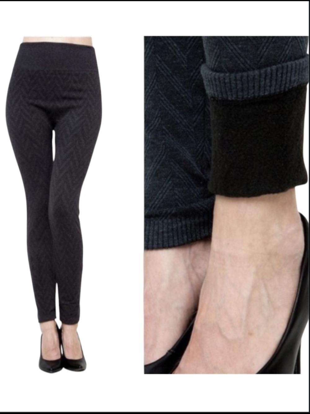 New Mix Charcoal Jacquard Fleece Lined Leggings Women's Large/X-Large